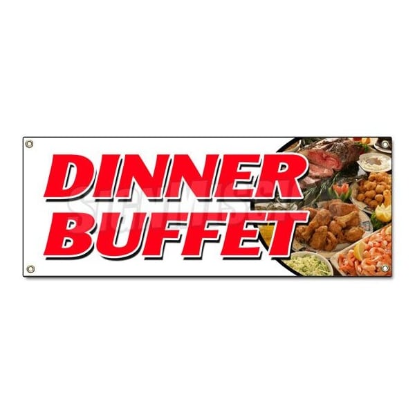 DINNER BUFFET BANNER SIGN ayce all eat chicken beef ribs desserts food